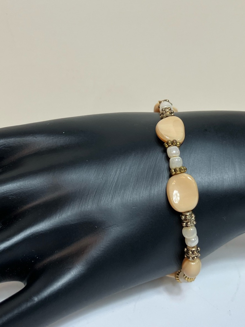 $9 Beige Stone Beaded Women's Bracelet - slight stretch sz small
